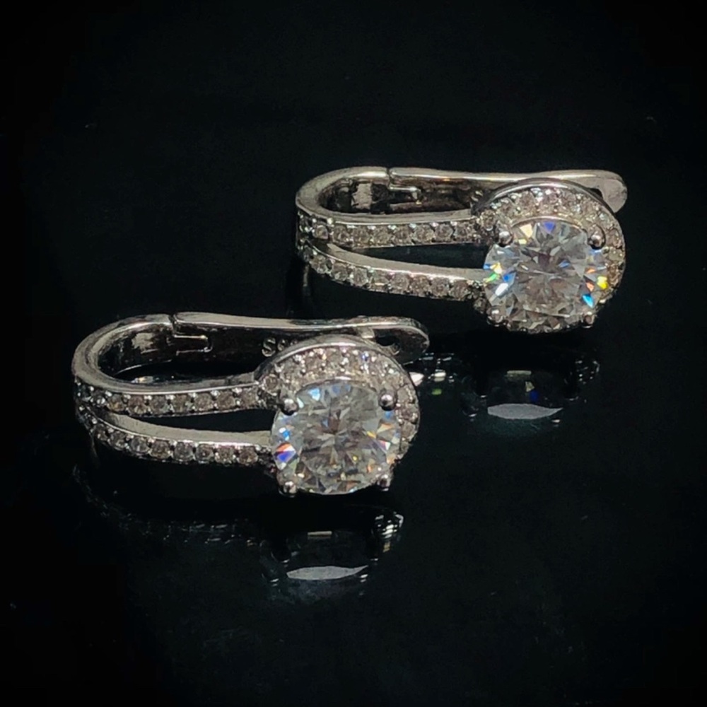 24CT Moissanite Halo Drop Earrings in 925 Sterling Silver - Picture 3 of 17